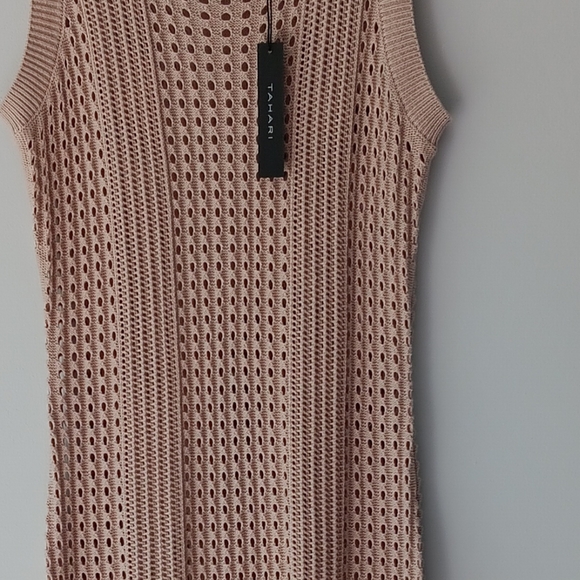 NEW Tahari Crochet Maxi Dress Scoopneck Sleeveless Swim Coverup Beige Tan Large - Picture 2 of 12